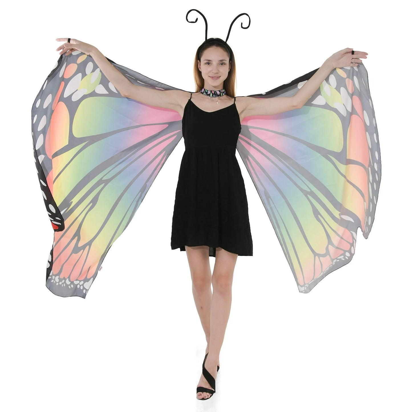 Spooktacular Creations Butterfly Wing Cape Shawl with Lace Mask and Black Velvet Antenna Headband
