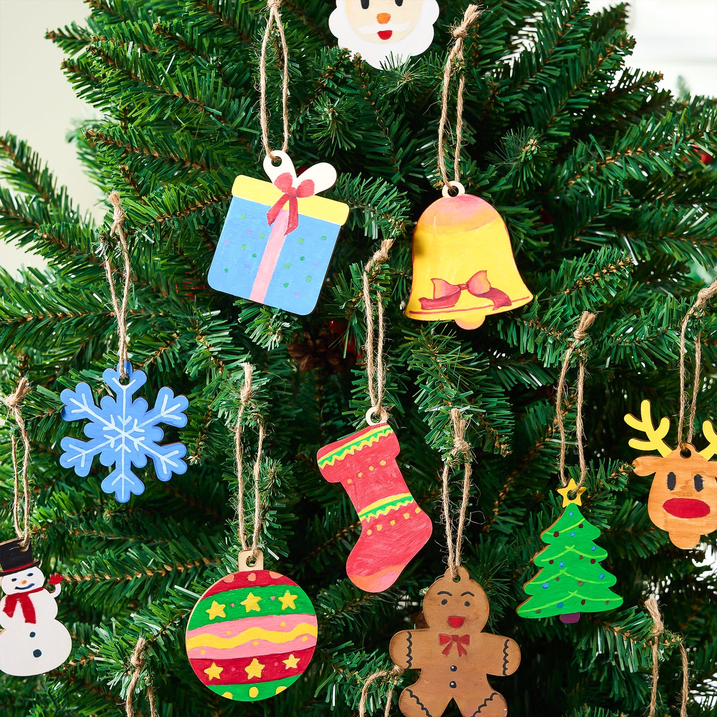 SYNCFUN 100 Pcs Christmas Wooden Hanging Ornaments with 8 Colored Pens, Unfinished Wood Ornaments Bulk for Kids Make Your Own Craft, DIY Coloring Ornament Gifts for Xmas Tree Decor Party Supplies