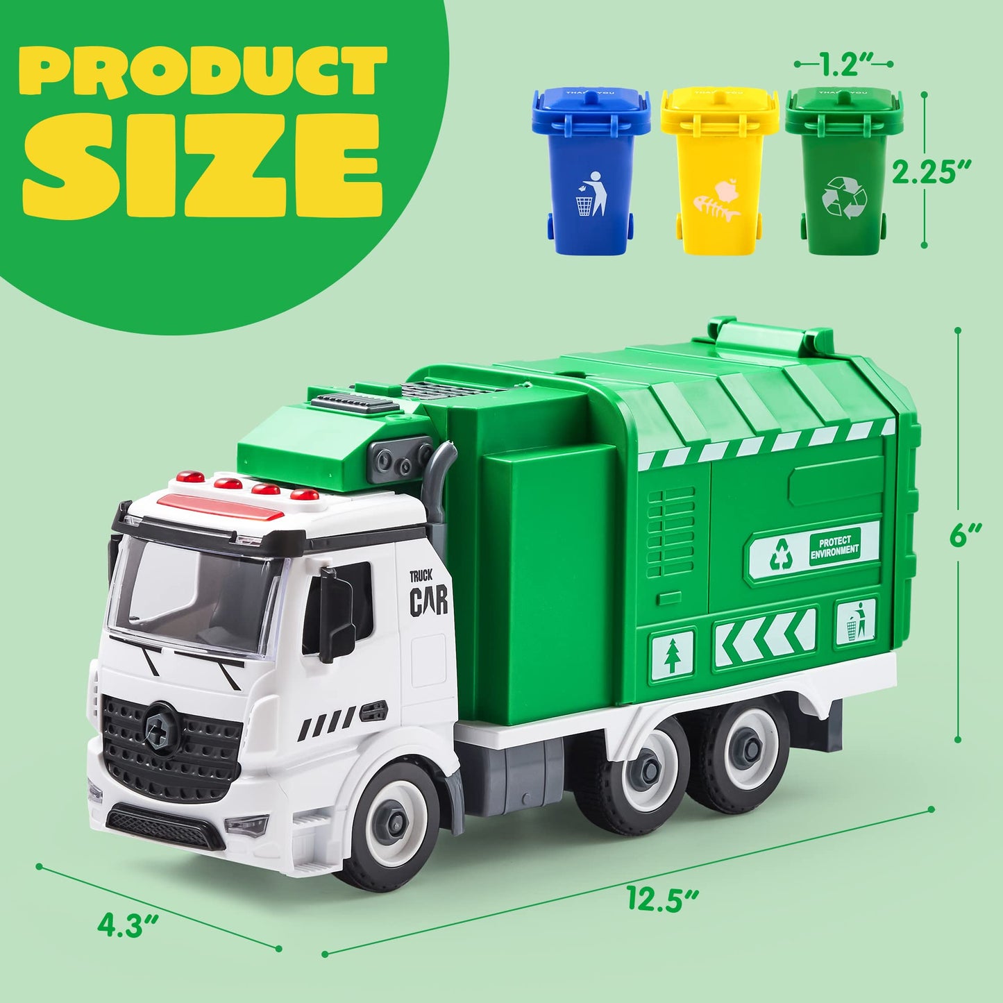 JOYIN Recycling Garbage Truck Toy for Boys, Assembly Friction Powered Side-Dump Garbage Toy with Light and Sounds. Play Car Vehicles for Kids Toddlers