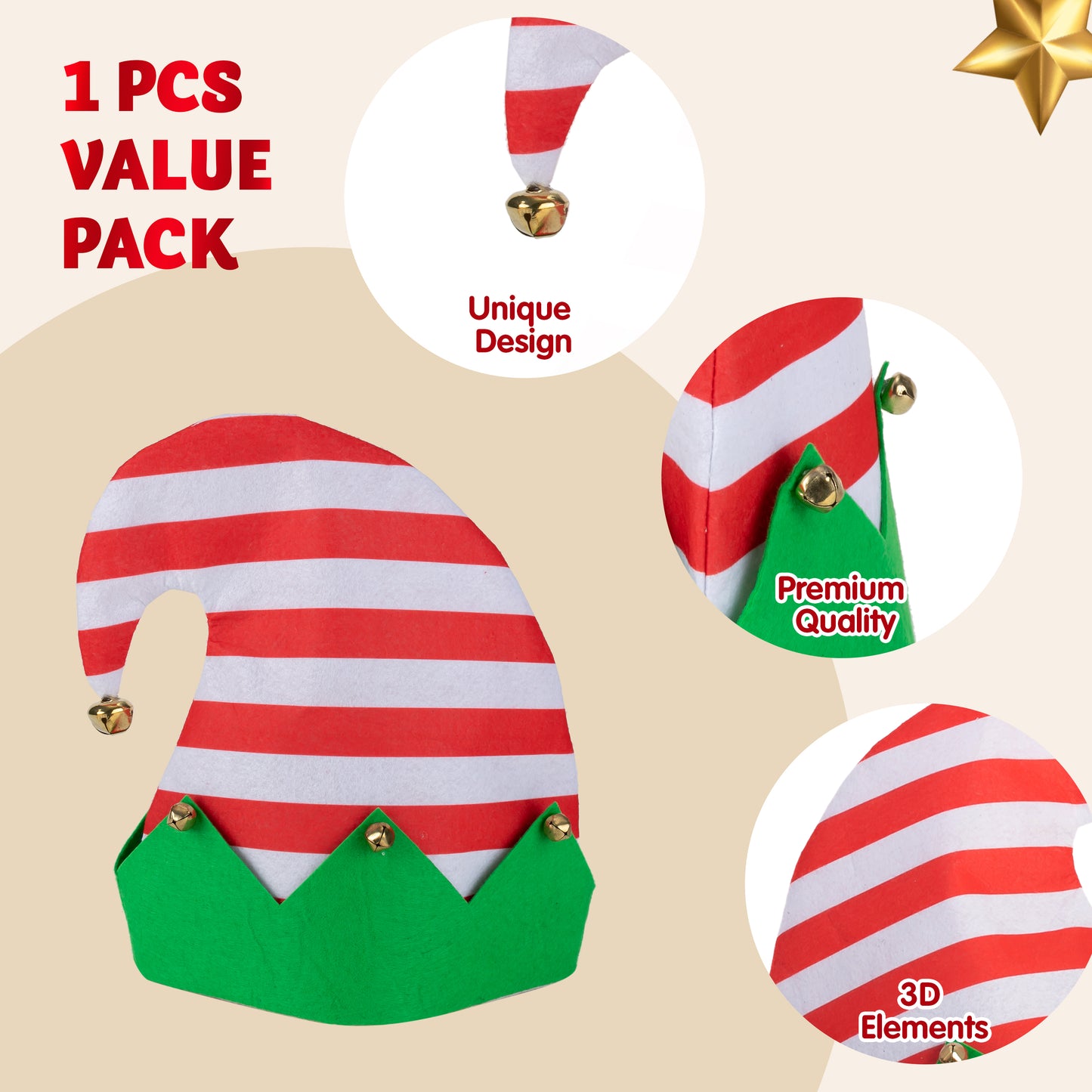 Joyfy 3 Pack Christmas Hats,Elf Felt Hats for Adults Funny Hats for Christmas Holiday Party Costume Favors Gifts Accessoriess