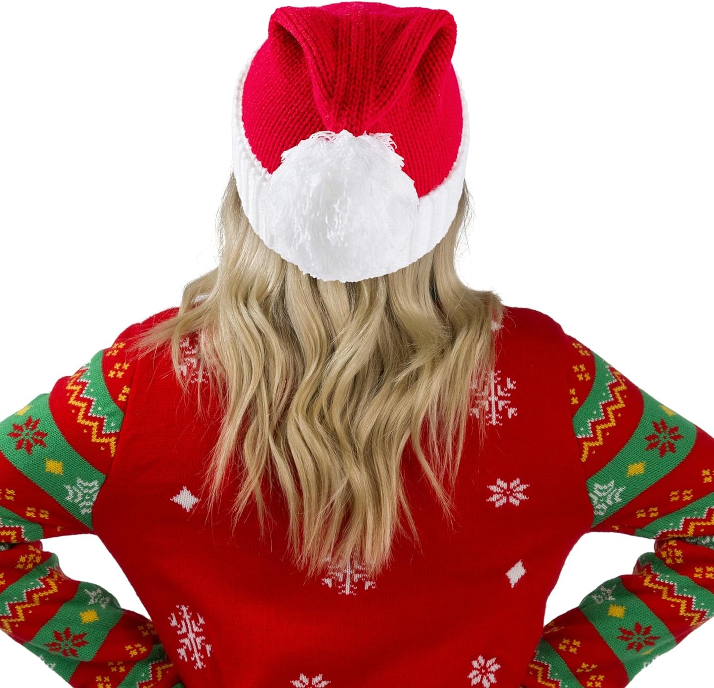 SYNCFUN Santa Hats Adult Christmas Hat Elf Xmas Party Hat Red Knitted Beanie Hat for Adult Women Men