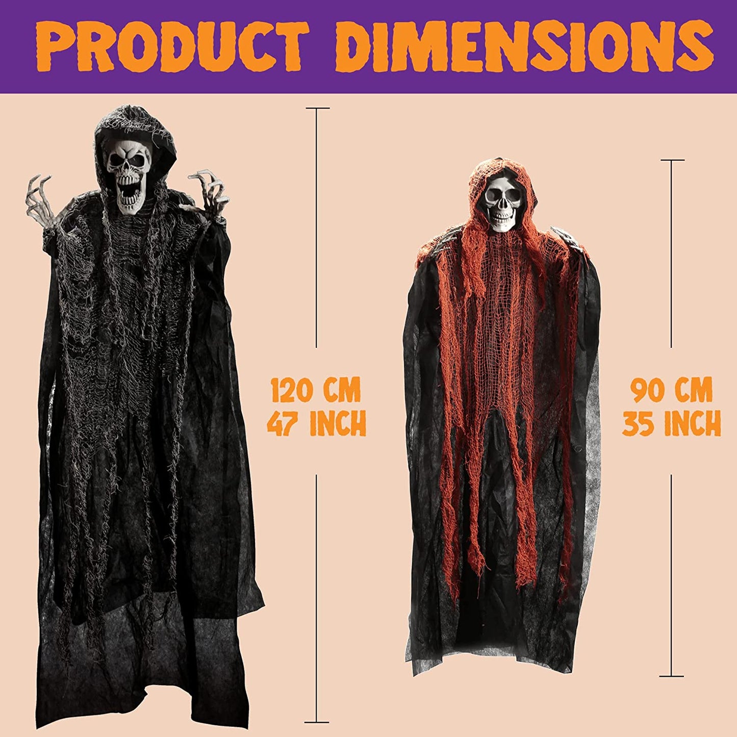 JOYIN 3 Pack Halloween Hanging Grim Reapers,One 47” and Two 35” Halloween Grim Reapers,Halloween Skeleton Flying Ghost for Haunted House Prop Decor,Halloween Outdoor Indoor Decor