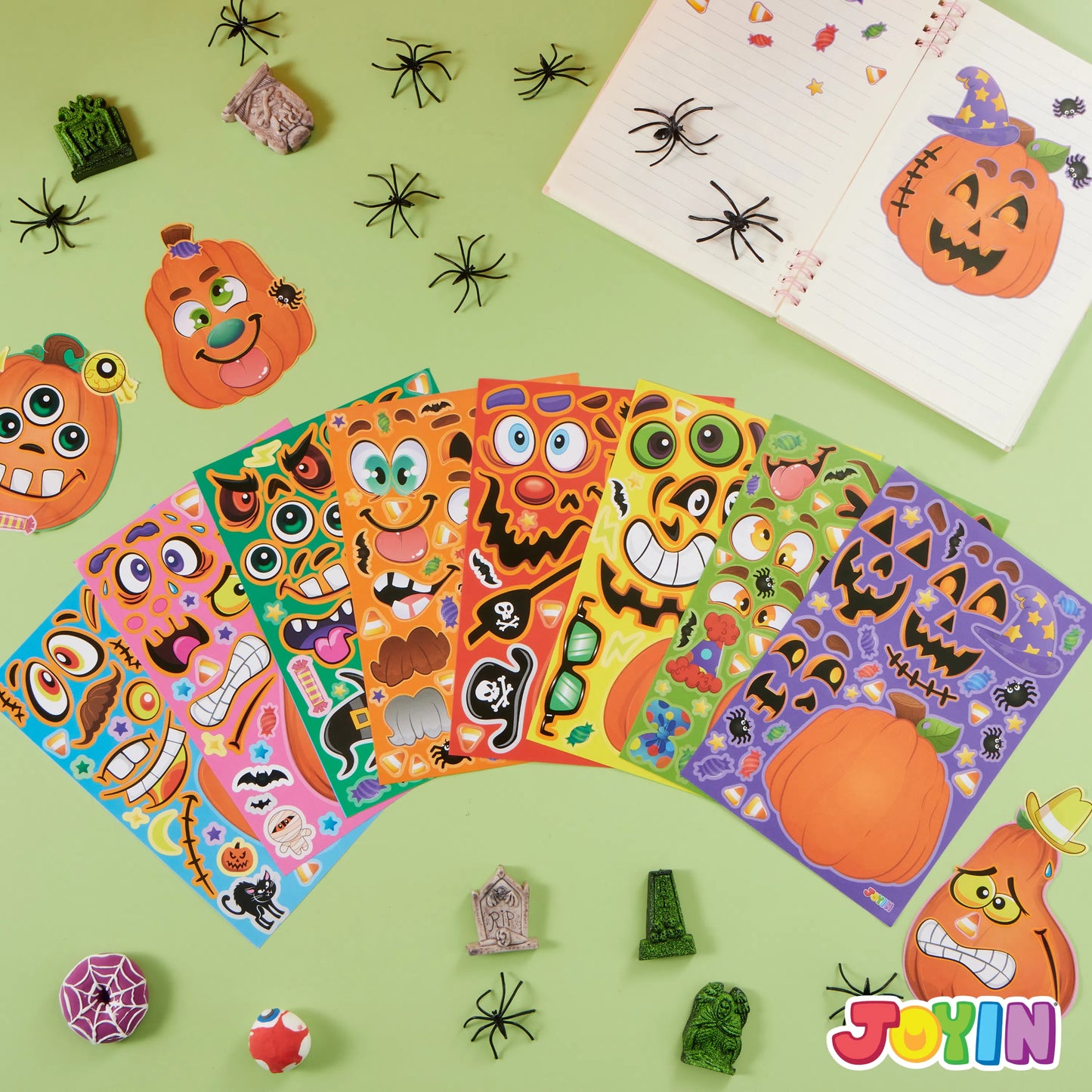 Syncfun 24 Pcs Halloween Stickers Make a Face Halloween Characters Stickers for Kids,Pumpkin Decorations Stickers Fall Stickers Party Favors for Kids,Halloween Craft