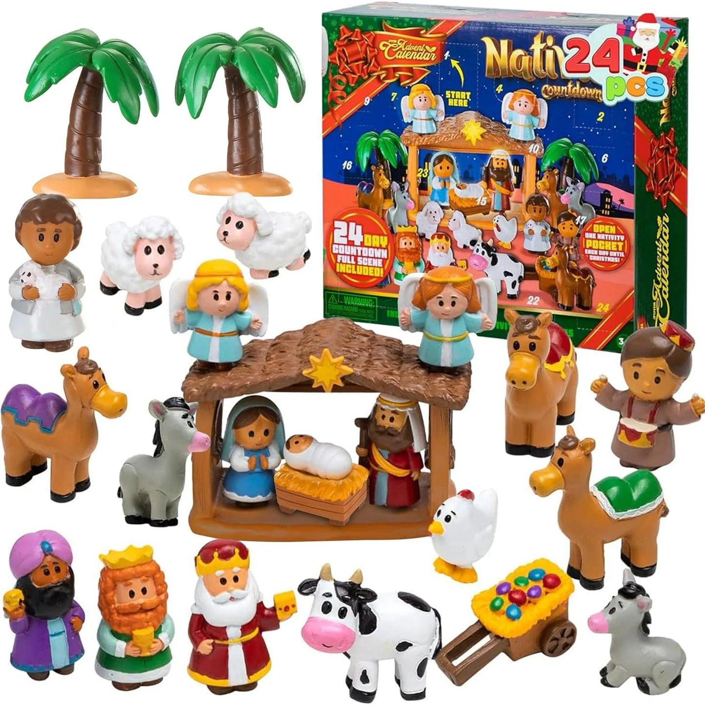Joyfy Christmas Advent Calendar 2025 Nativity Figurine Set,Christmas Countdown Nativity Scene Set for Kids Boys Girls,24PCS Nativity Advent Calendar,Christmas Story Christian Religious