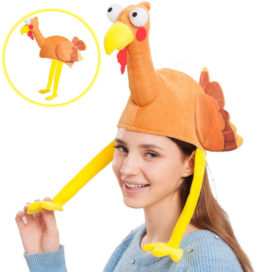 Spooktacular Plush Turkey Gobbler Hat with Long Neck for Happy Thanksgiving Party Costume, Outfit and Dress
