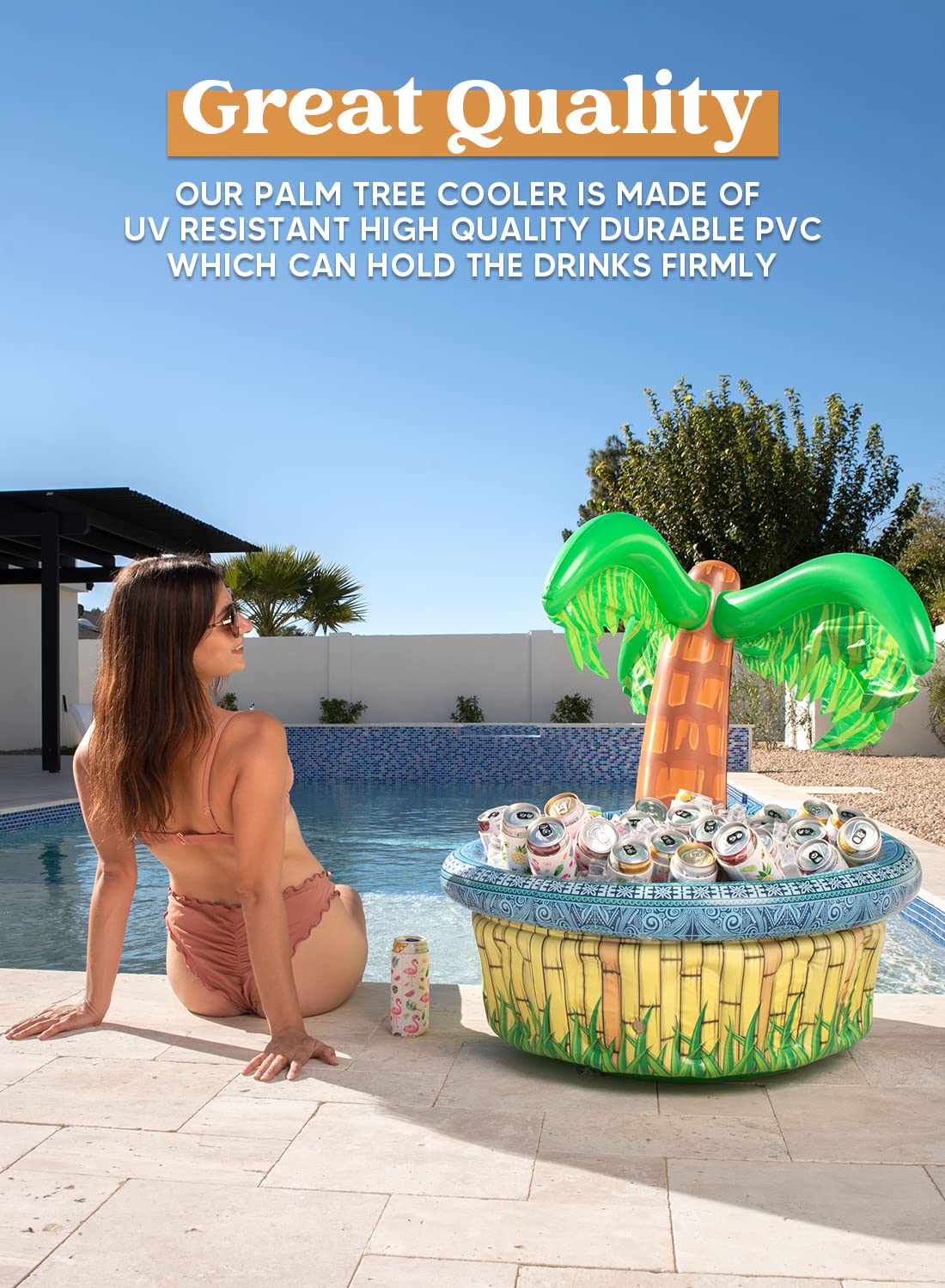 Syncfun Inflatable Palm Tree Cooler, 28" Inflatable Drink Cooler Luau Hawaiian Party Decoration, Beach Pool Party Supplies Accessories