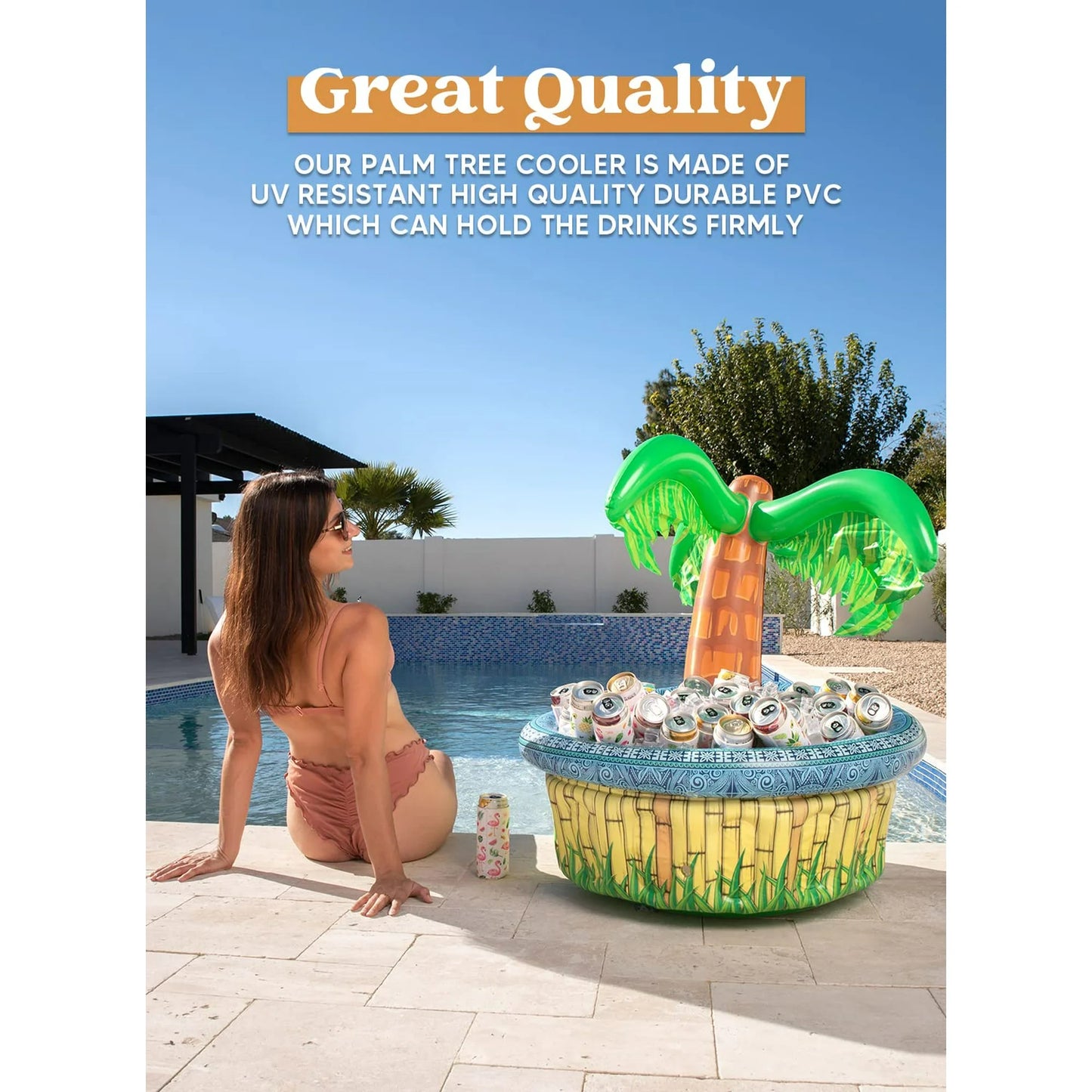 Syncfun 2 Pack Inflatable Palm Tree Cooler, 28" Inflatable Drink Cooler Luau Hawaiian Party Decoration, Beach Pool Party Supplies Accessories