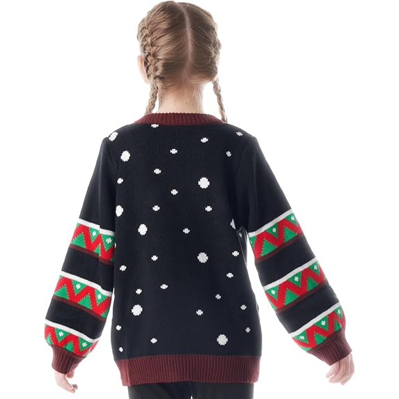 Joyfy Children Christmas Ugly Sweater LED Light-up Reindeer Christmas Sweater Built-in Light Bulb for Boys and Girls Black, Large
