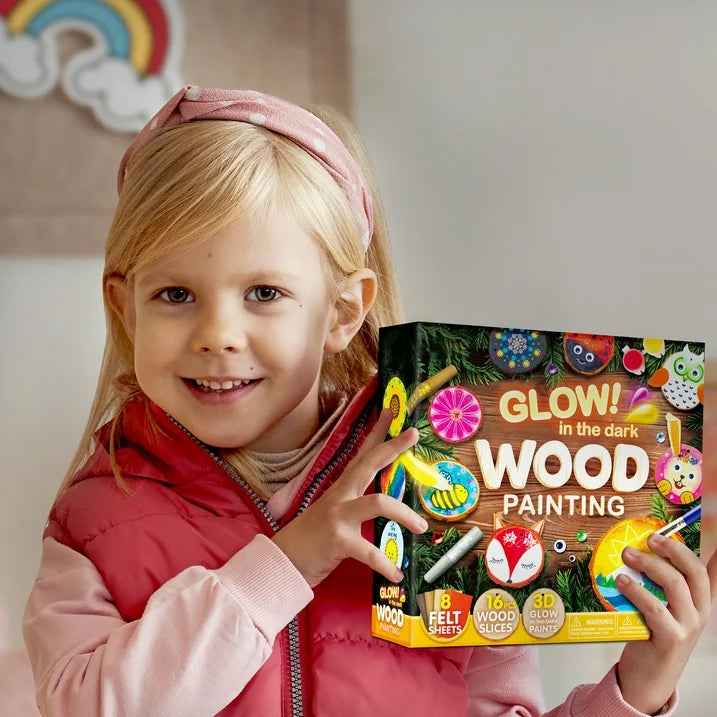 Joyfy 16-Piece Glow in the Dark Wood Slice Painting Art & Craft Kit for Kids, Creative Fun & DIY Projects