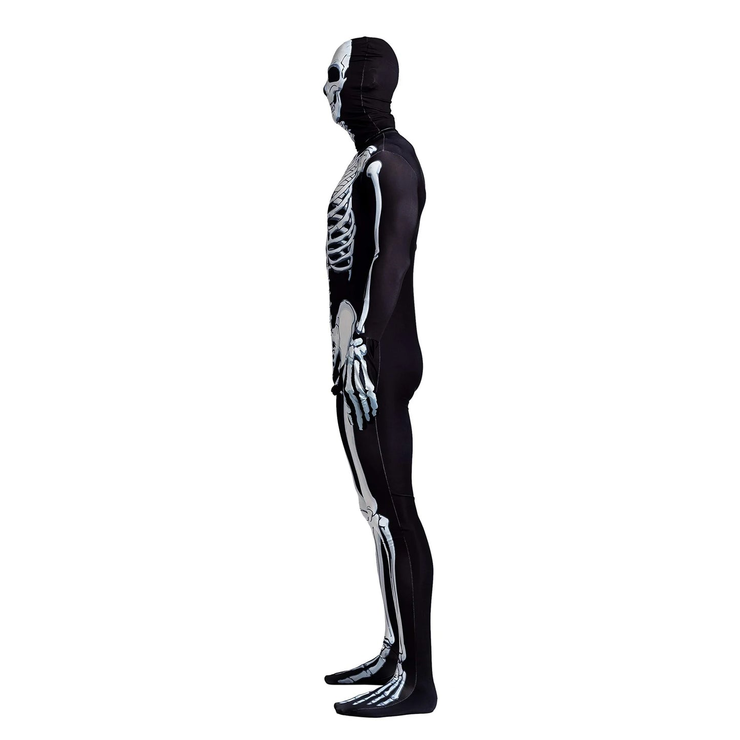 Spooktacular Creations Skeleton Bone Bodysuit Halloween Costumes for Men with Skeleton Hood Mask. Medium