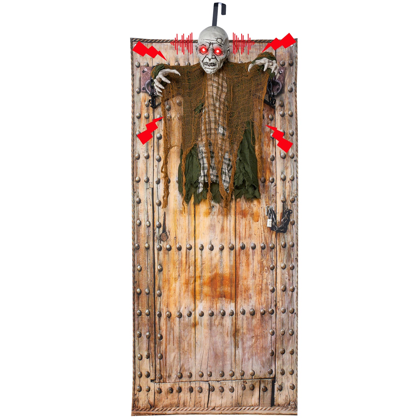 Syncfun 30 Inch Halloween Hanging Animatronic Zombie Ghost,Light Up Red Eye Zombie with Creepy Sound Activated Door Decorations for Halloween Hanging Decorations Indoor Outdoor