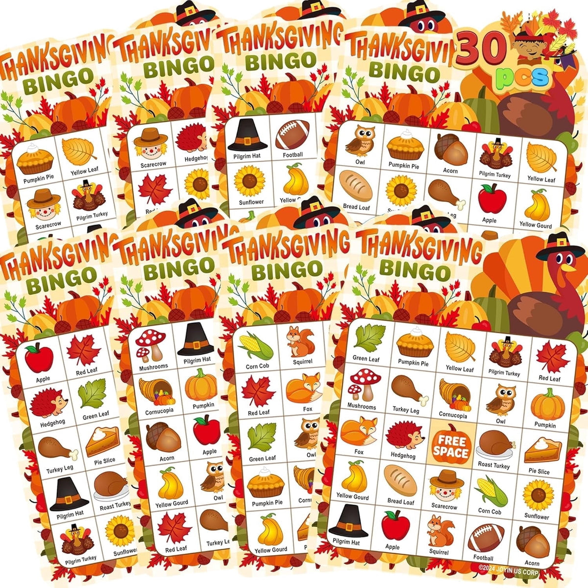 Joyfy 30 Players Thanksgiving Bingo Game for Adult Kids,Thanksgiving Decoration Party Supplies