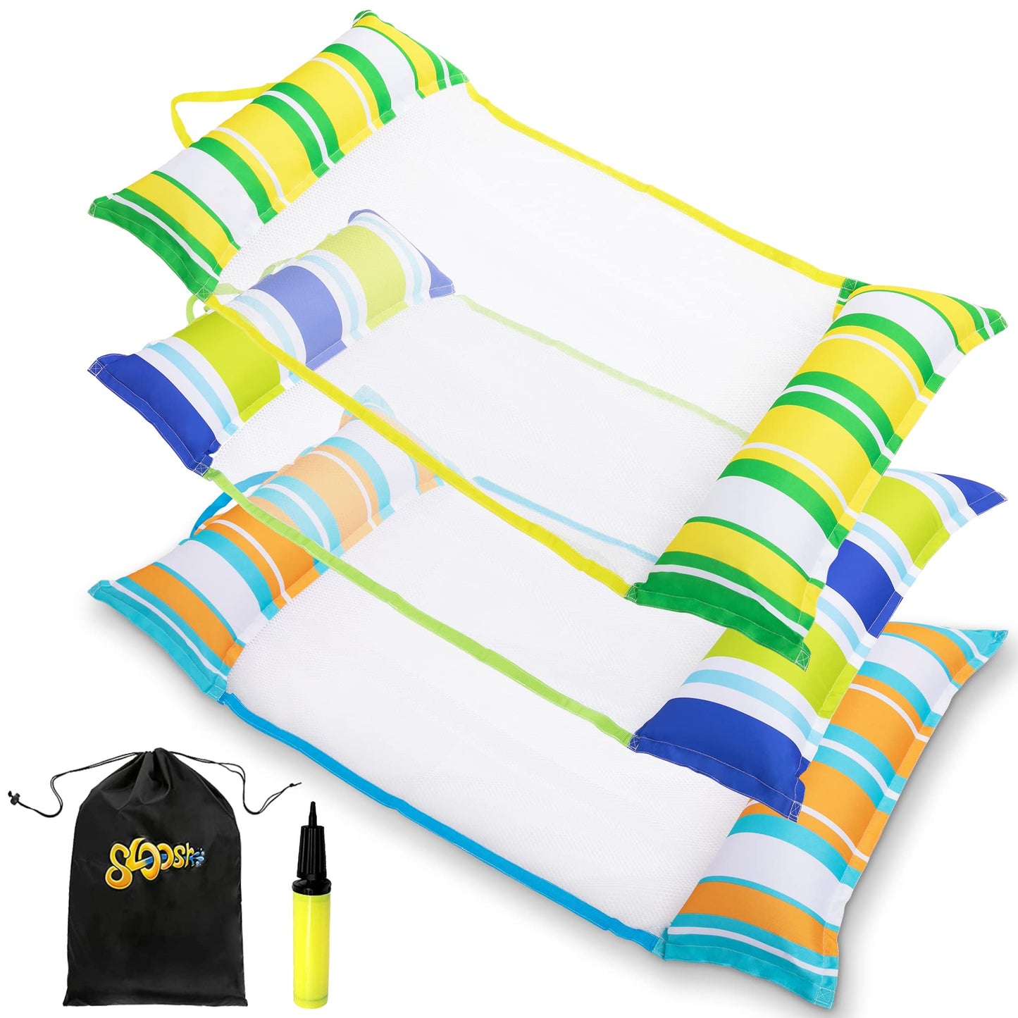 Syncfun 3 Packs Inflatable Pool Float Hammock, Water Hammock Lounges, Multi-Purpose Swimming Pool Accessories (Saddle, Lounge Chair, Hammock, Drifter) for Pool, Lake, Outdoor, Beach