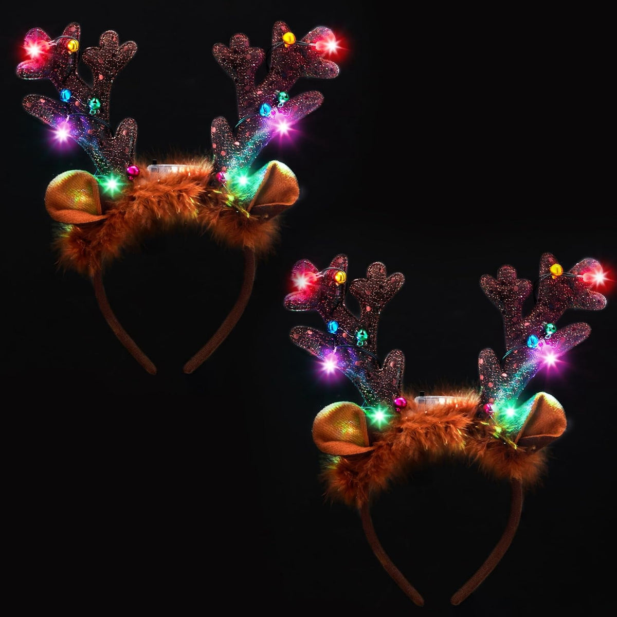 Joyfy 2PCS Christmas Reindeer Headbands, Christmas Light Up LED Antlers Reindeer Hat Headbands Holiday Headbands for Christmas Party Supplies and Holiday Party Favors (One Size)