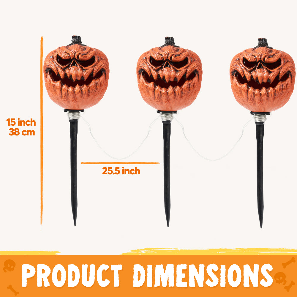 Syncfun 3 Pack Halloween Decorations Lighted Pumpkin Pathway Lights Stakes,Outdoor Jack-O-Lantern Waterproof Decorations,Scary Halloween Party Props Outdoor Yard Decor