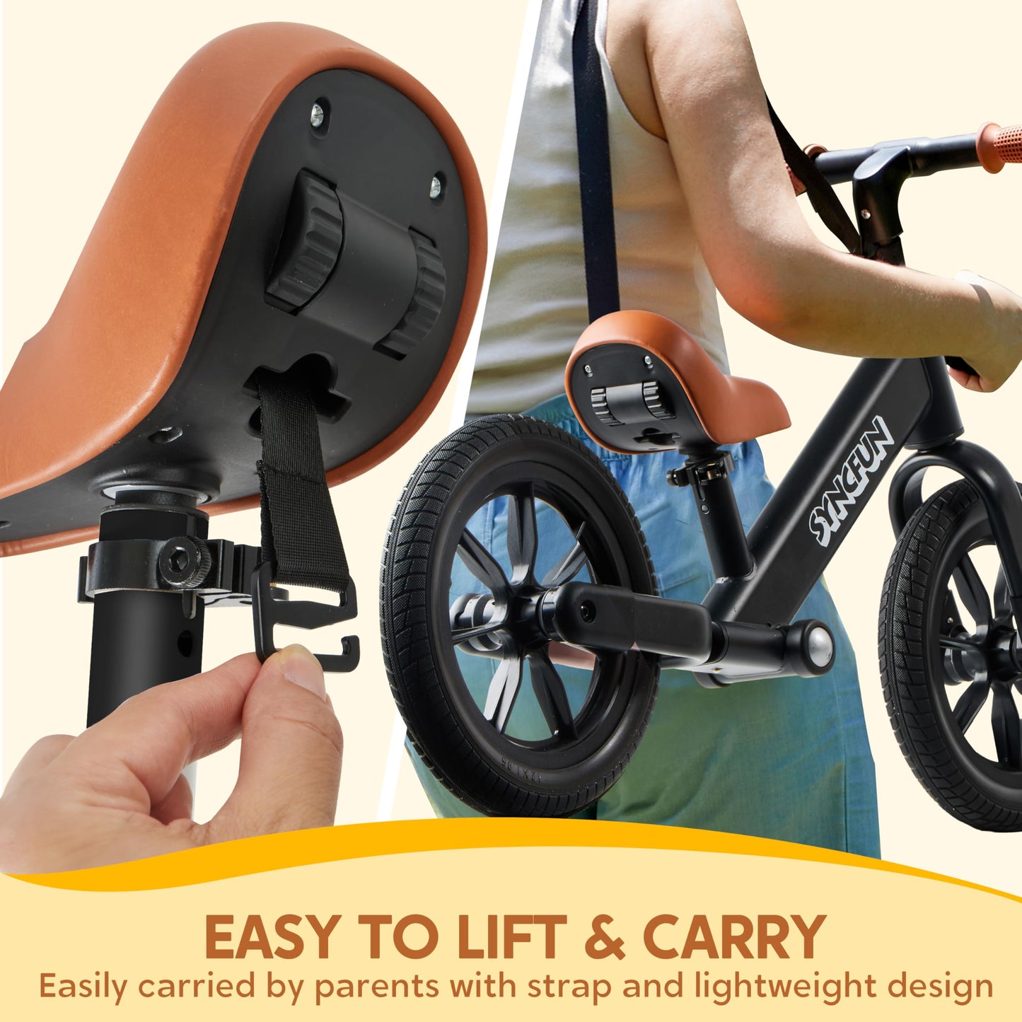 SYNCFUN Toddler Balance Bike, Easy Assemble, Adjustable Seat and Carry Handle, Anti-Skid Tires, Toddler Bike for 2, 3, 4, 5 Year Old Boys and Girls, Gift Bike for 2-5 Boys Girls (Black)