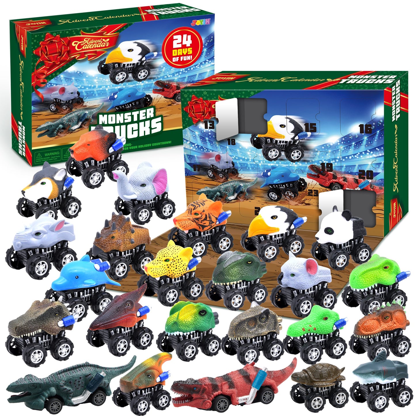 Joyfy 2025 Christmas Advent Calendar, 24 Days Countdown Calendar Toys with Monster Truck Toys, Christmas Party Favor Gifts, Christmas Countdown, Advent Calendar 2025 Kids, Xmas Gift Classroom Prizes