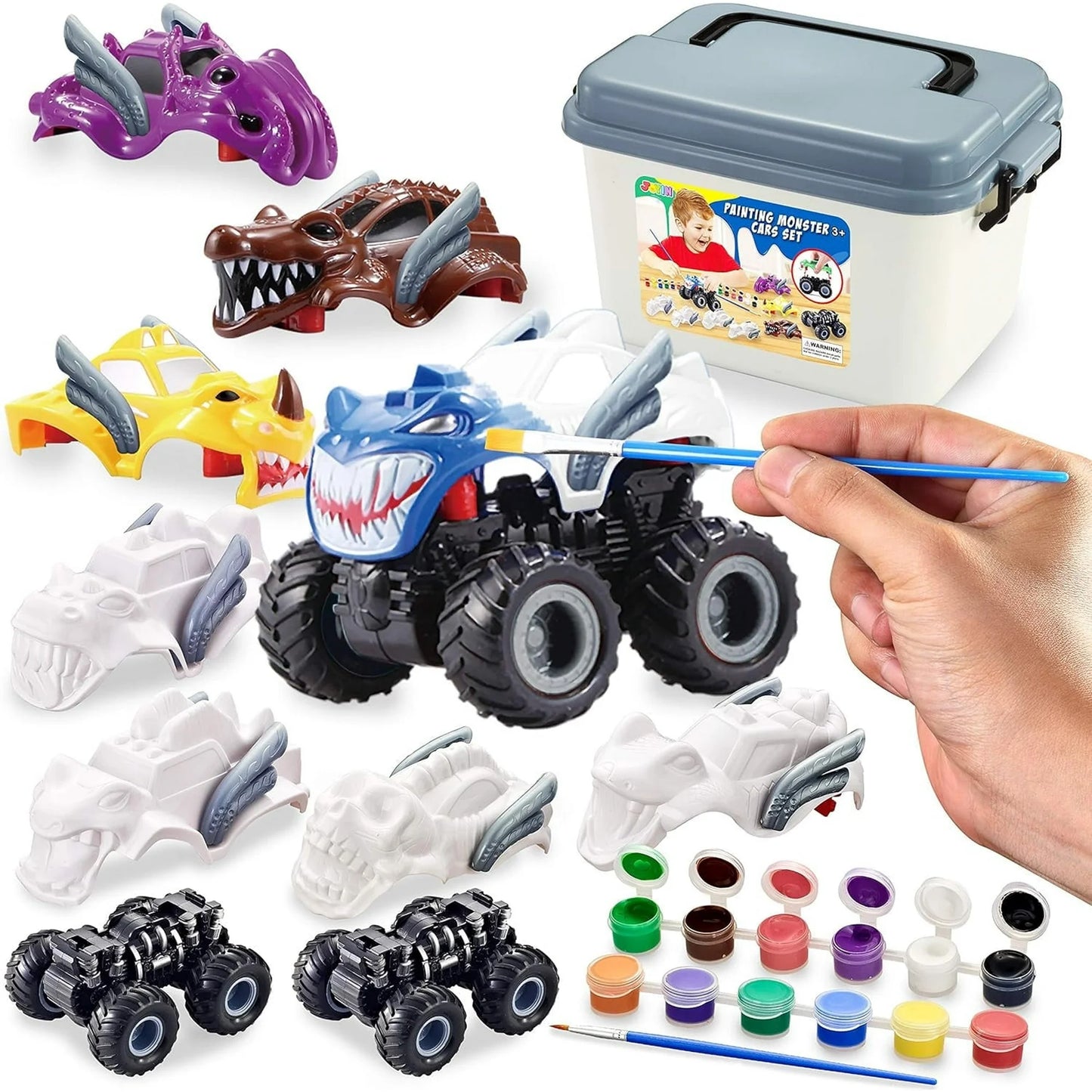 Joyfy Kids Craft Kit Build & Paint Your Own Monster Car, DIY Monster Friction Powered Truck, Art & Craft Toy for Kids