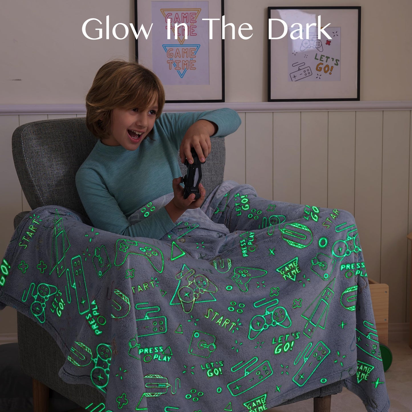 Joyfy Glow in The Dark Blanket-Gaming 50" x 60" Soft Cozy Flannel Kids Throw Blanket Gifts for Boys Girls 2 3 4 5 6