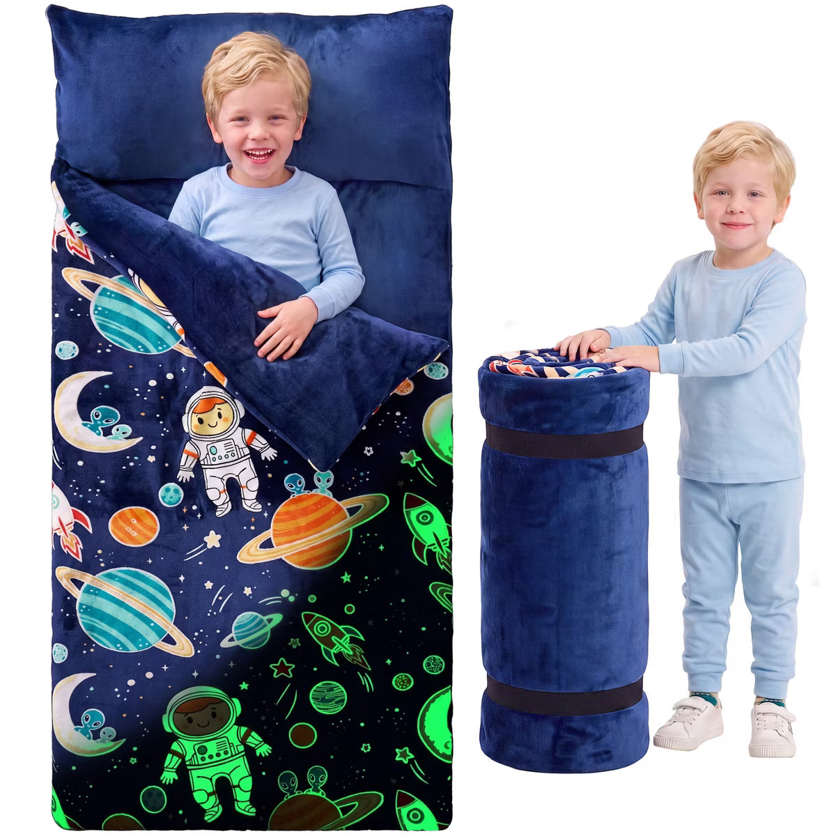 Flannel Slumber Bag with Glow-in-the-Dark Blue Space