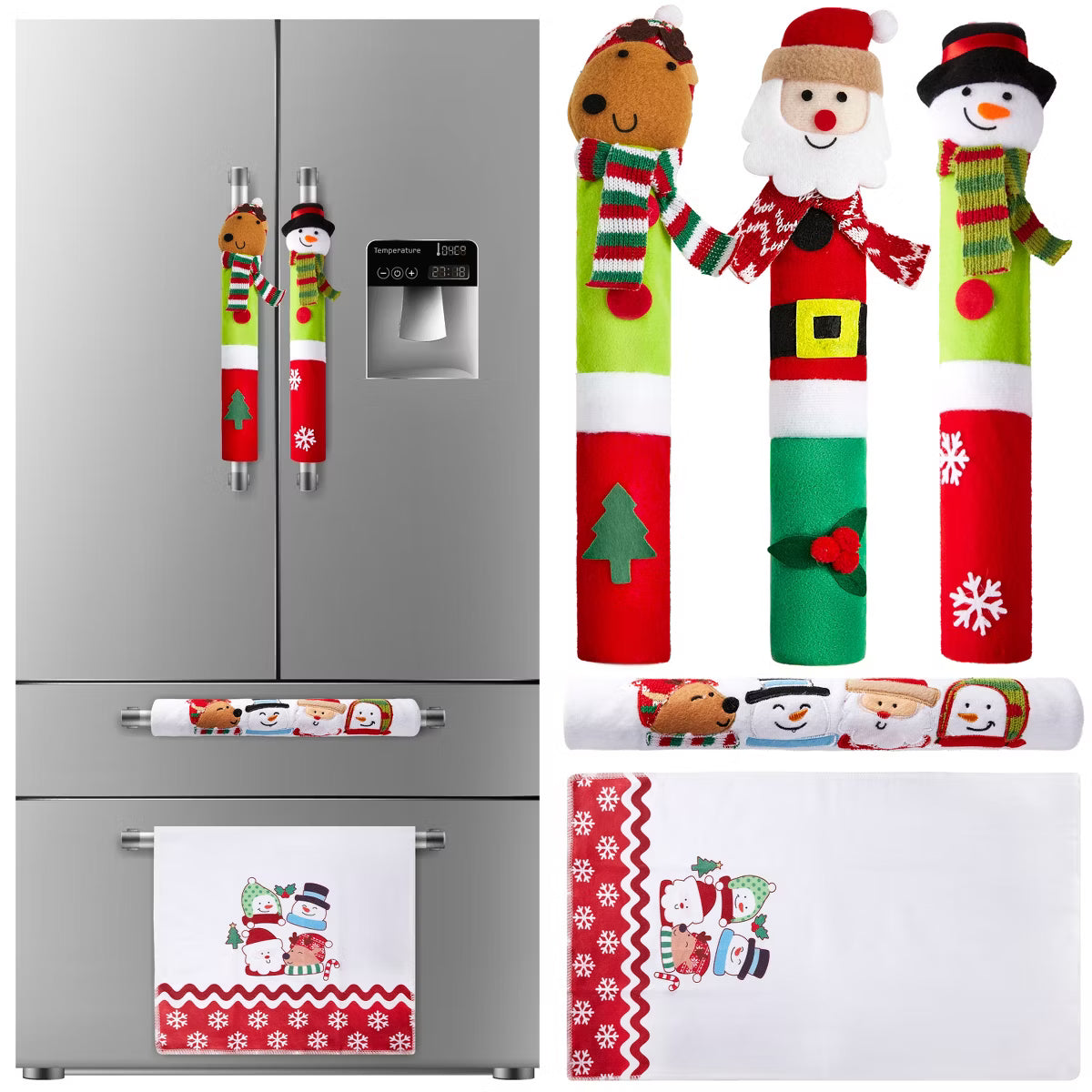 Joyfy 5 Pcs Christmas Kitchen Appliance Handle Covers, Refrigerator Door Handle Cover Kitchen Microwave Oven Dishwasher Decoration, Xmas Decorations