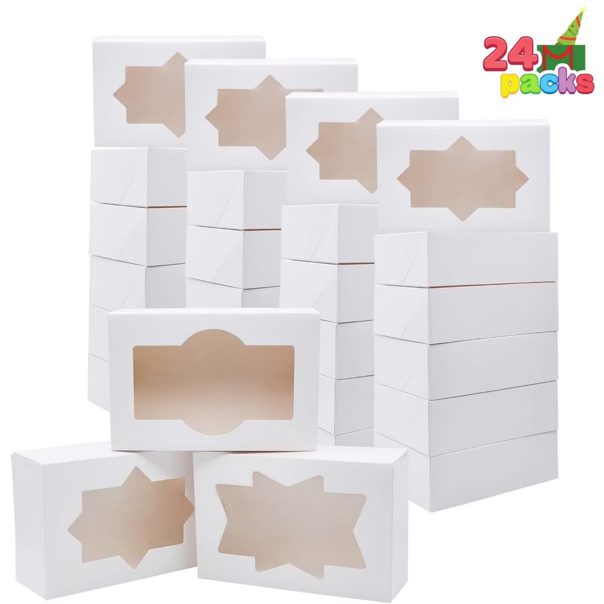 Joyfy 24 Pcs Christmas Cookie Boxes with Window, White Bakery Boxes Gift Boxes for Pastries Cupcakes Xmas Holiday Treats