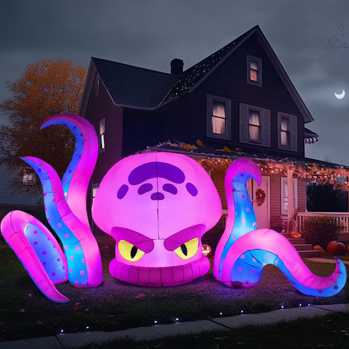 Joyfy 10 FT Long Halloween Inflatable Outdoor Decoration, 3Pcs Inflatable Octopus and Tentacles with Built-in LEDs for Halloween Party Yard Lawn Decor