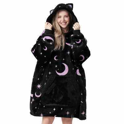 Joyfy Adults Wearable Blanket Hoodie for Women Men Giant Pocket Sleeves FlaWarm Oversized Fleece Winter Sweatshirt Blanket Birthday Gift Cat