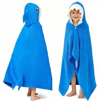 Joyfy Kids Shark Hooded Bath Towel - 30" x 50" Soft 100% Cotton Beach & Swim Towel for Boys Girls Ages 3-10, Absorbent Swim Towel Bath Wrap