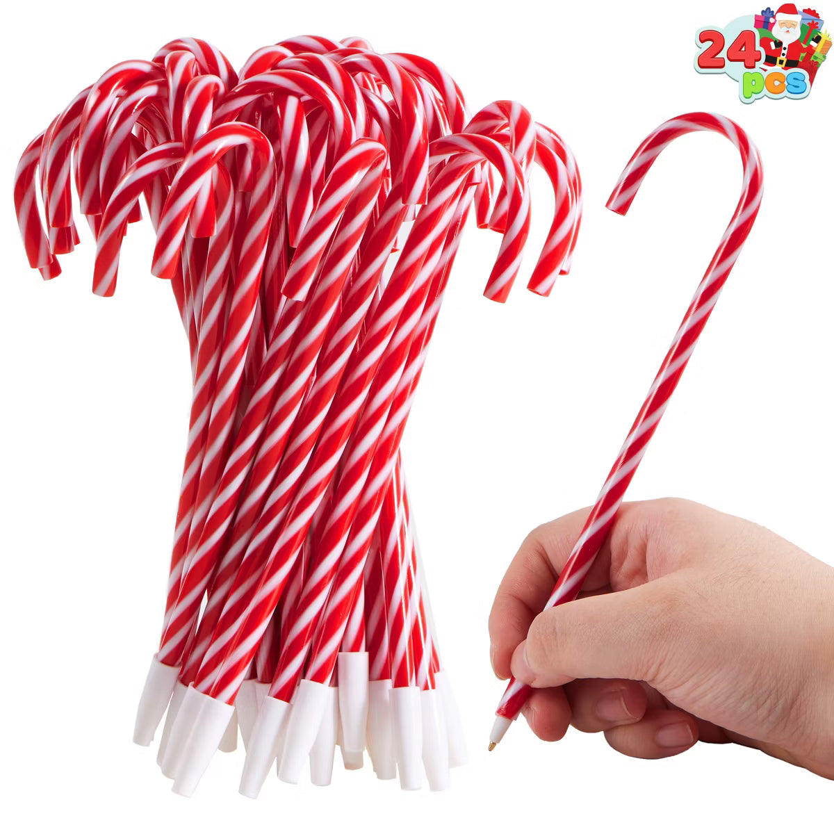 Joyfy 24-Pack Christmas Candy Cane Pens – Festive Red & White Striped Ballpoint Pens (7") – Bulk Holiday Stocking Stuffers & Classroom Gifts
