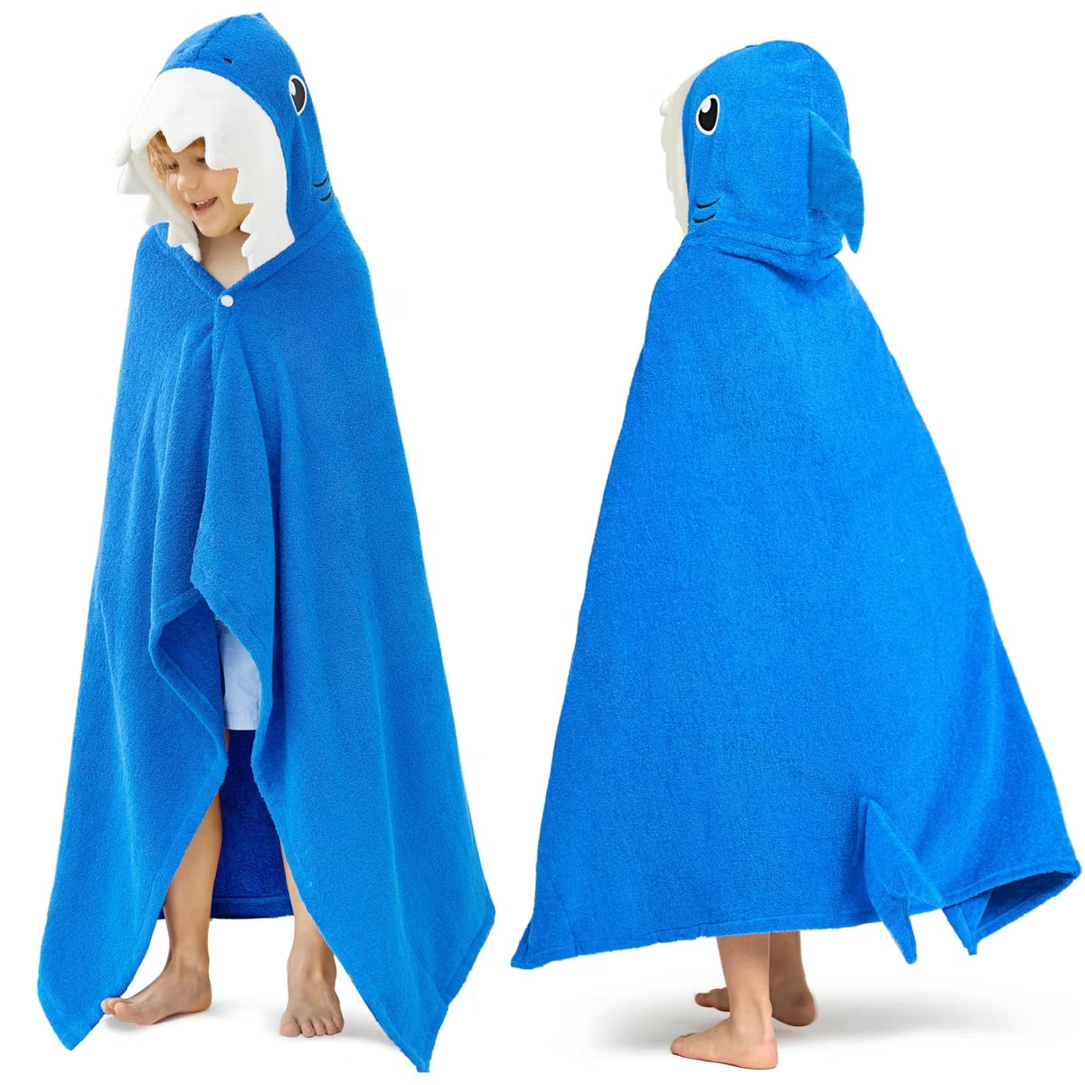 Joyfy Kids Shark Hooded Bath Towel - 30" x 50" Soft 100% Cotton Beach & Swim Towel for Boys Girls Ages 3-10, Absorbent Swim Towel Bath Wrap