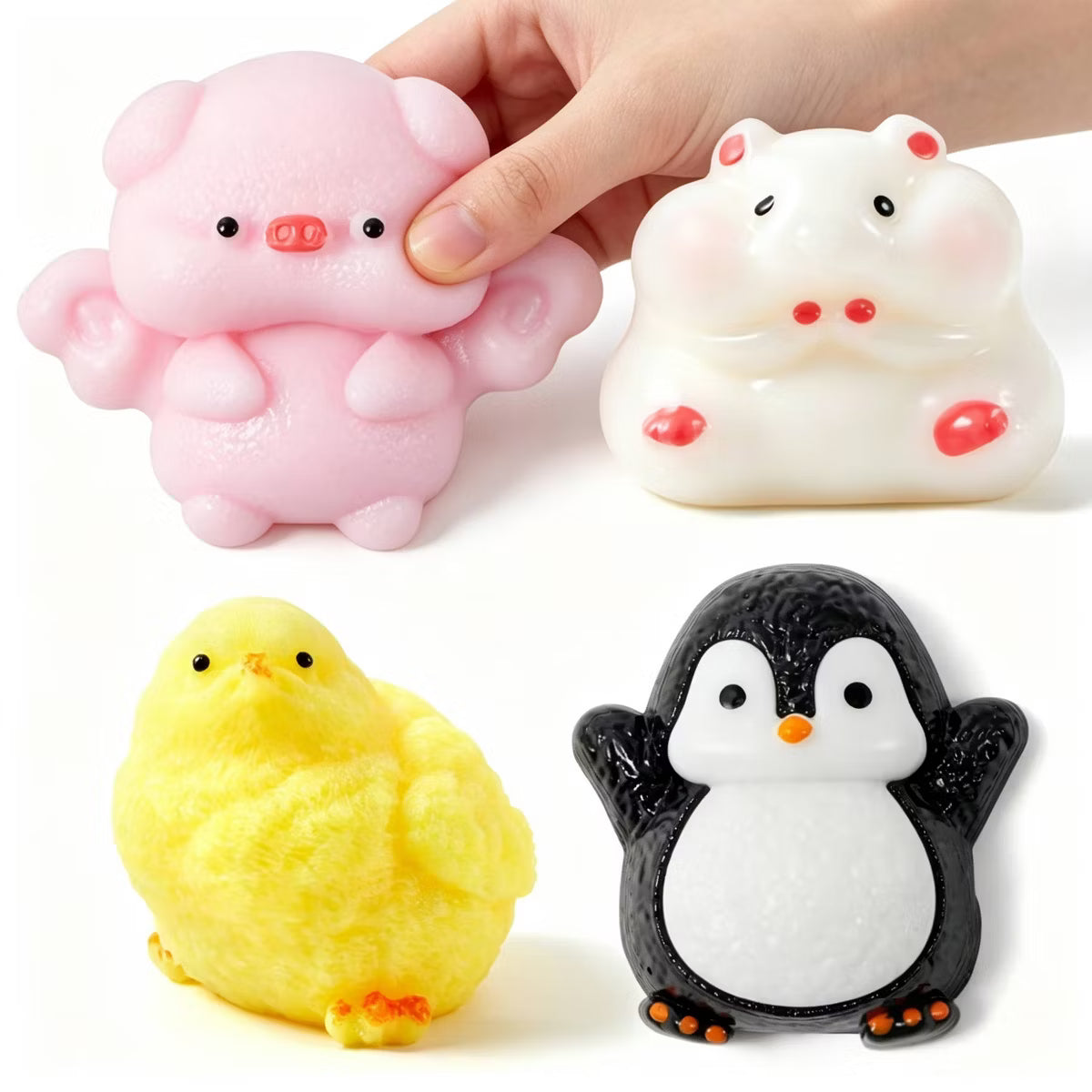 Joyfy 4 Pack Cute Animal Taba Squishy Toys, Soft Fufu Mochi Squeeze Fidgets, Stress Relief Toys, Kids Easter Party Favors & Birthday Gifts