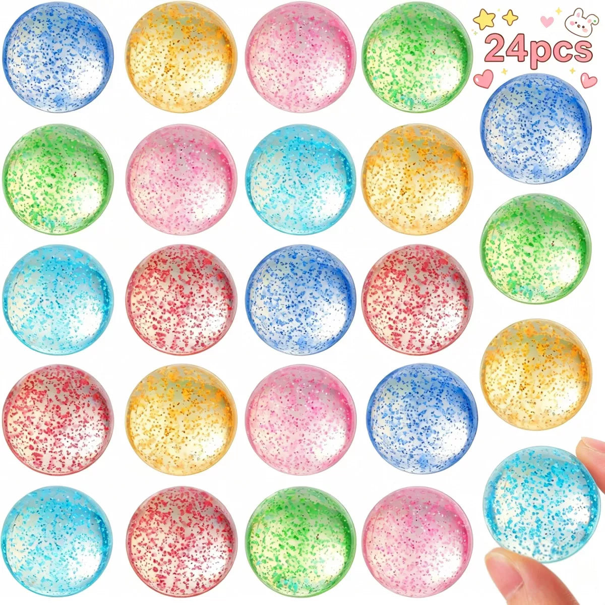 Joyfy 24 PCS Multistyle Bouncy Balls, 6 Styles 32mm Assorted Bouncy Balls Bulk with Storage Bag, Bounce Toys for Kids Party Favors Pinata Stuffer