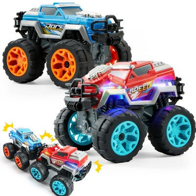 Joyfy 2Pcs Smash & Bump Monster Truck Toys,Crash Cars Toys with Sounds & Flashing Lights,Toddler Toys Christmas Birthday Gifts for Boy Age 3 4 5 6 7