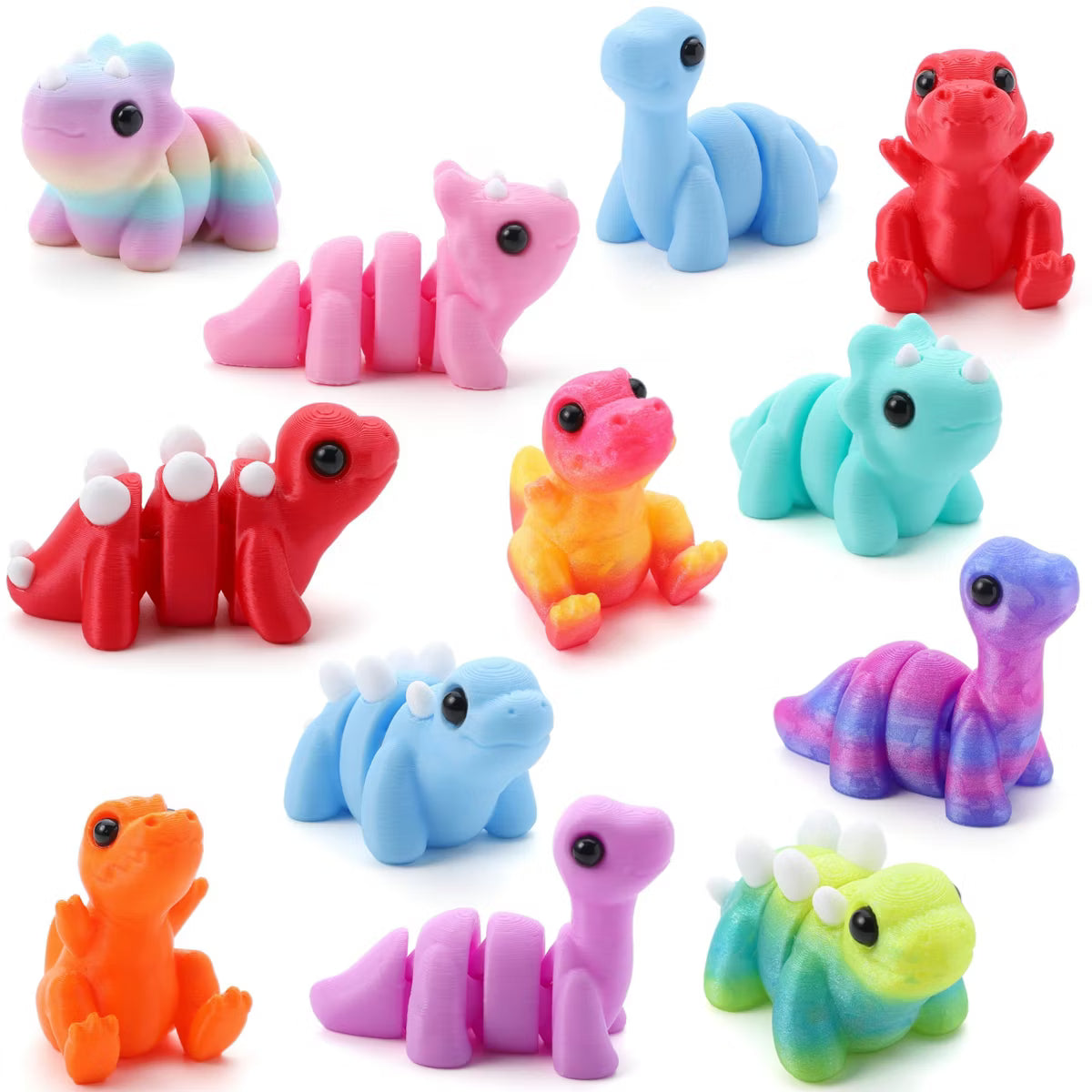 Joyfy 12 Pcs 3D Printed Dinosaur Animals Set, Mini Animals 3D Figurines Toys Set Cute Articulated Flexible Fidget Toys for Party Favors Desk Pets