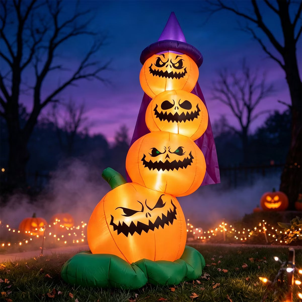 Joyfy 6 FT Halloween Inflatables Outdoor Decorations, Stacked Pumpkins with Witch Hat Inflatable with LEDs for Halloween Party Yard Garden Lawn Decor