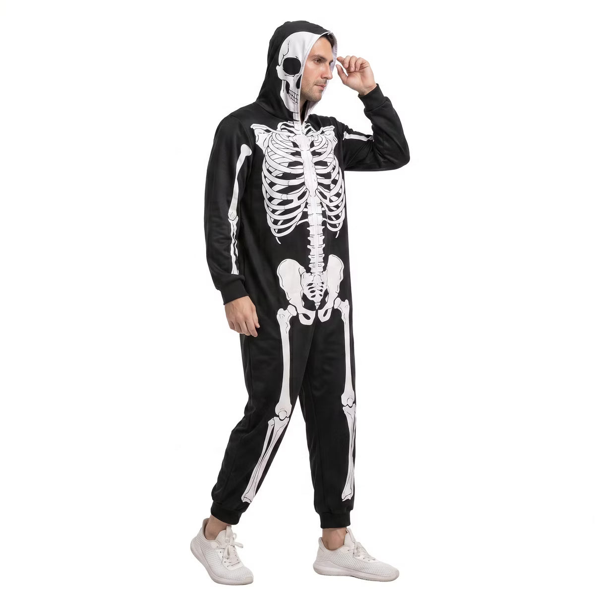 Joyfy Skeleton Costume for Adult Men - Plush Skeleton Pajamas for Halloween Parties- L