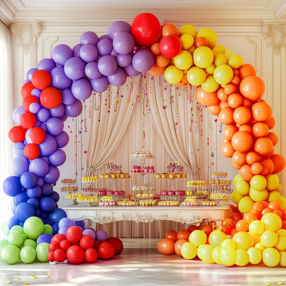Joyfy Rainbow Balloon Arch Kit 144PCS 18/12/10/5 inch Garland Latex Balloons for Birthdays, Baby Showers, Weddings, and Party Decorations
