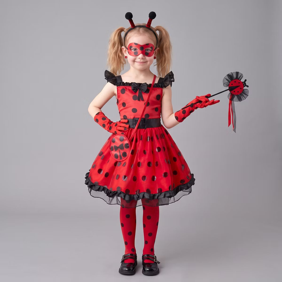 Joyfy Halloween Costume Ladybug Dress for Toddler, Cute Insect Outfit with Polka Dots – Spotted Bug Set for Toddler Girls Dress Up Party - M