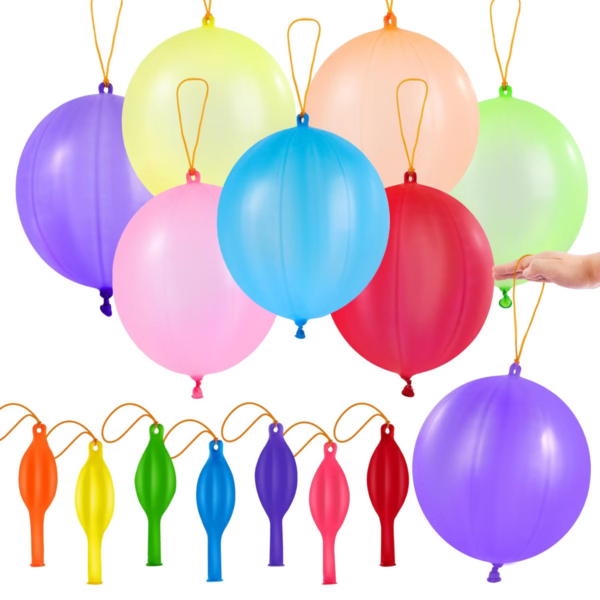 Joyfy 36-Pack Punch Balloons with Rubber Band Handles, Vibrant Color Party Favors for Kids, Heavy Duty Latex Punching Toys for Birthday, Classroom