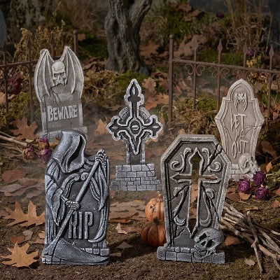 Joyfy 17" Halloween Foam Graveyard Tombstones Decoration for Halloween Prop Cemetery Outdoor, Yard Lawn Decorations, Party Supplies 5 PCS