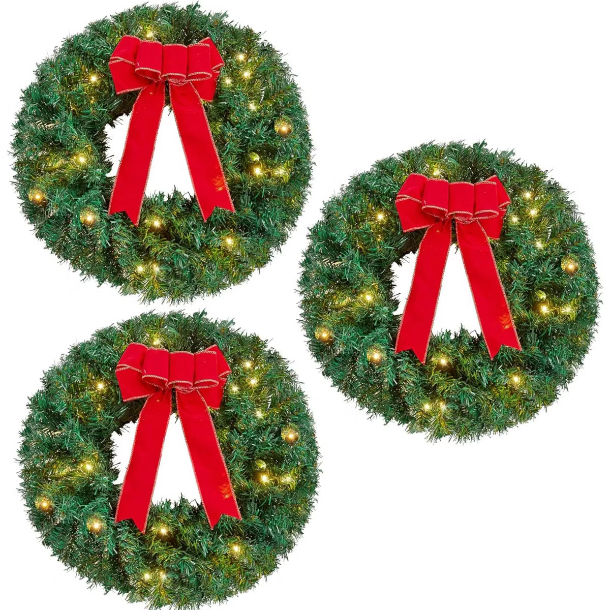 Joyfy 3 Pcs 19 Inch Pre-lit Christmas Wreath, Battery Operated Christmas Wreath Decorative Christmas Balls Hanging Ornament