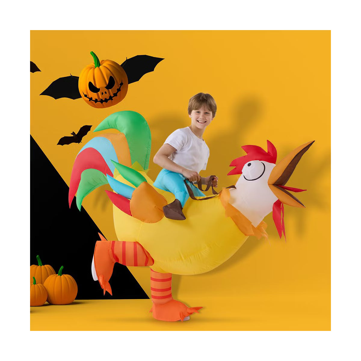 Joyfy Halloween Costume for Kids, Inflatable Costume Chicken Rider Suit with Air Pump-Farm Cosplay for Boys Girls Halloween Dress Up Party (Size M)