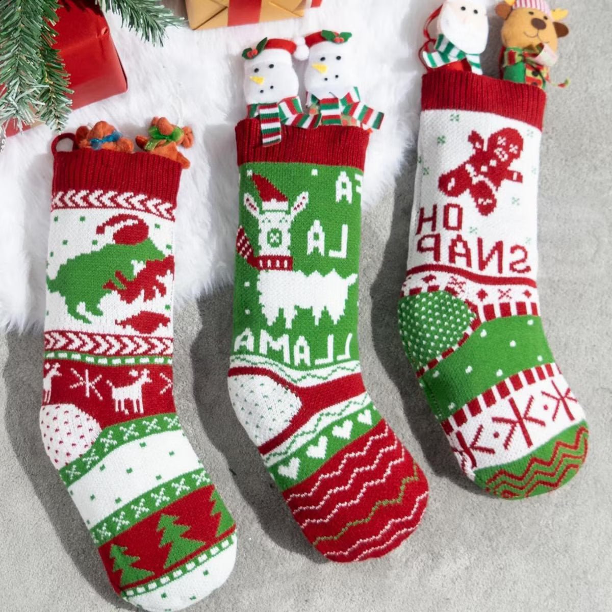 Joyfy 3 Pack Knit Christmas Stockings, 18” Red & Green Large Rustic Cable Knit Xmas Stocking for Christmas Holiday Decoration