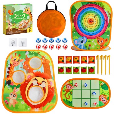 Joyfy 3-in-1 Kids Bean Bag Toss, Portable Cornhole Set with Tic-Tac-Toe & Sticky Balls, Indoor Outdoor Play, Party Game Gift for Boys Girls Age 3+