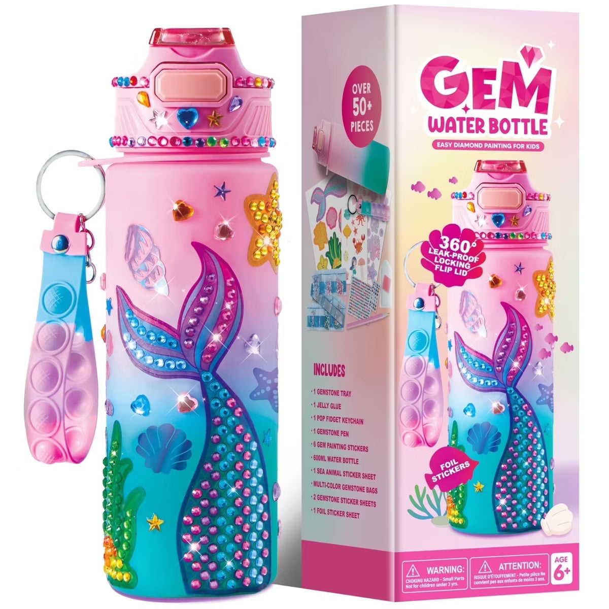 Joyfy Mermaid DIY Water Bottle Kits for Kids, Gem Diamond Painting Crafts, Arts and Crafts, Creative Birthday Gift for Girls Age 6+