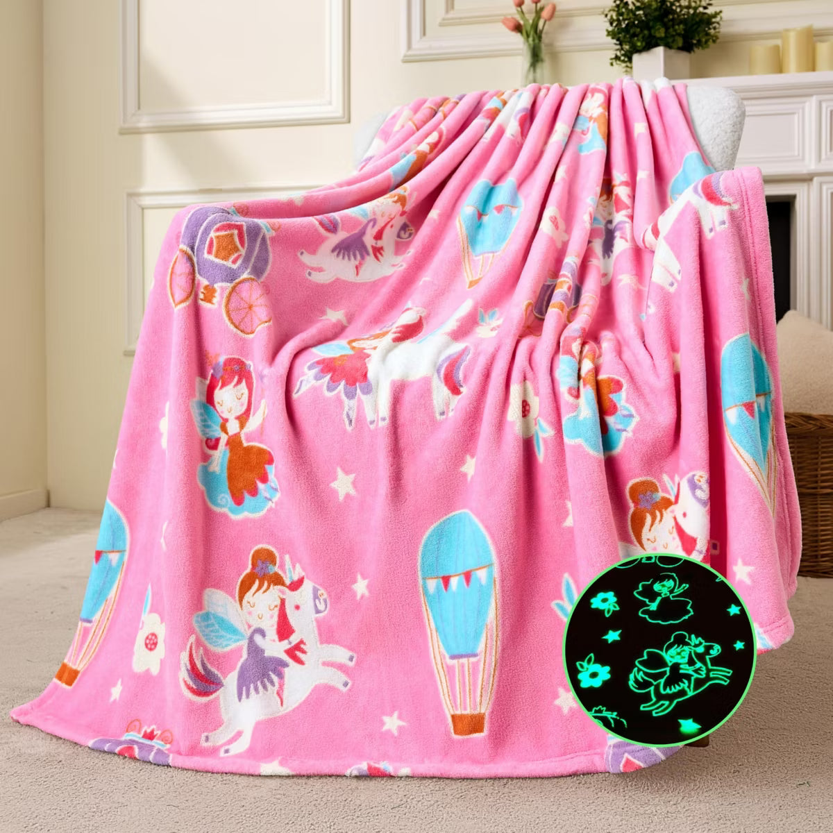 Glow in the Dark Blanket for Girls Boys Soft Gift Toy Throw Oversized Plush Soft and Cozy Warm Fleece Blanket Birthday Christmas Kids Room Decor
