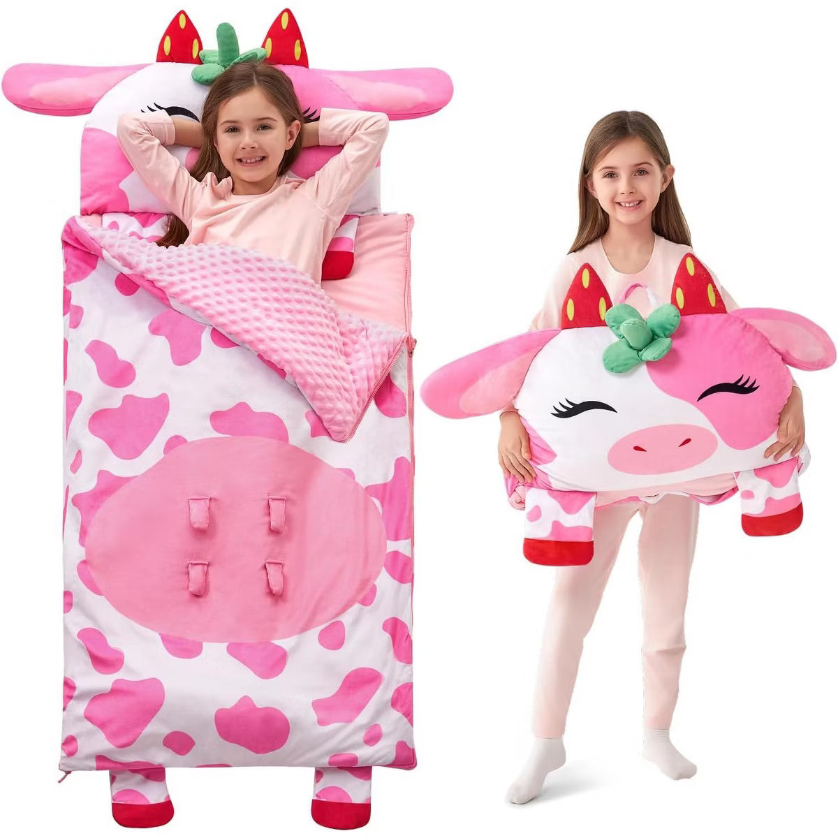 Joyfy Kids Sleeping Bag with Pillow & Blanket for Toddlers Age 3-5 Plush Soft Nap Mat for Preschool Boy Girl Kindergarten Daycare Sleepovers