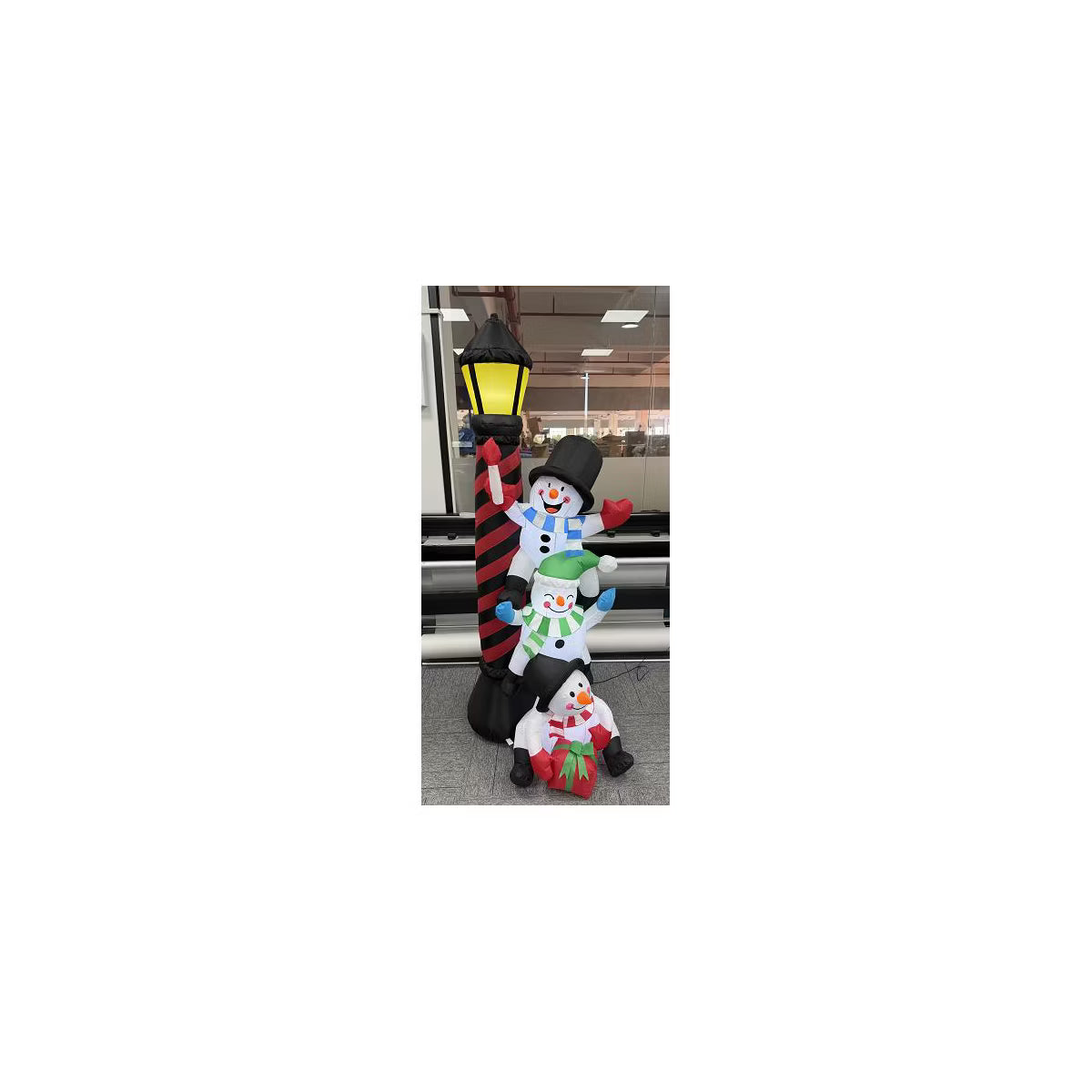6ft Stacked Snowmen Lighting Lamppost Inflatable Christmas Decoration