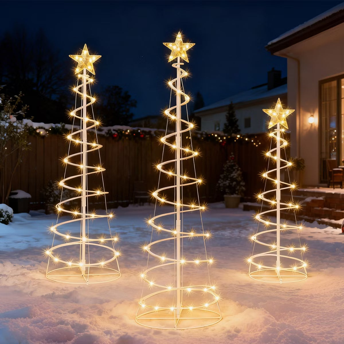 Joyfy 3 Packs Christmas Spiral Tree Yard Light Outdoor Decoration, 220 LED Warm White Lights for Xmas Party Indoor Outdoor Garden Holiday Decoration